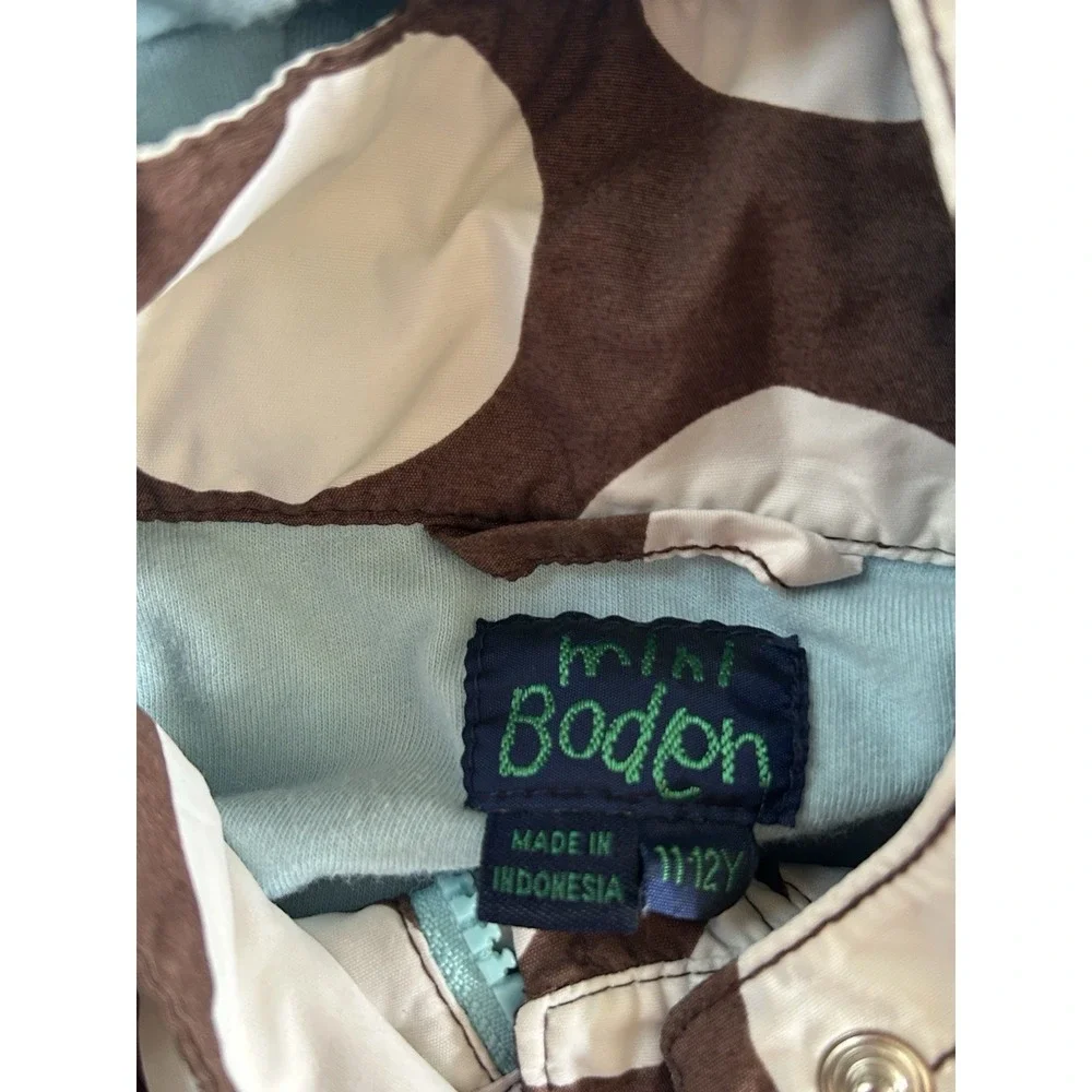 Mini Boden‎ Girl's Polka Dot Jacket Brown & White Hooded Sz 11-12 Full Zip